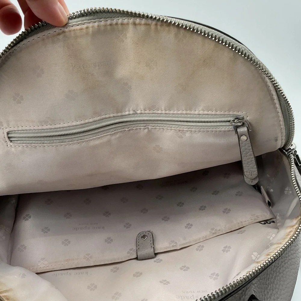 Kate Spade New York Pebbled Leather Dome‎ Backpack Taupe Grey Silver Hardware